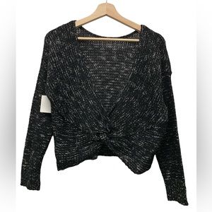 New! Abound long sleeve cropped knit sweater, twist back, black, size medium
